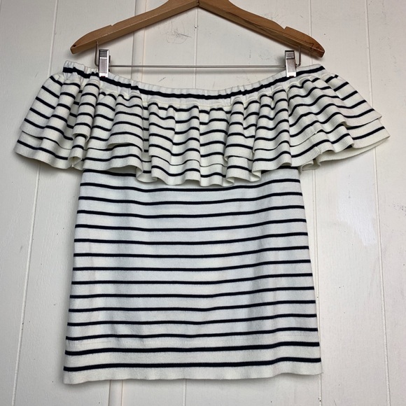 J Crew striped ruffle off the shoulder sweater - Picture 6 of 8